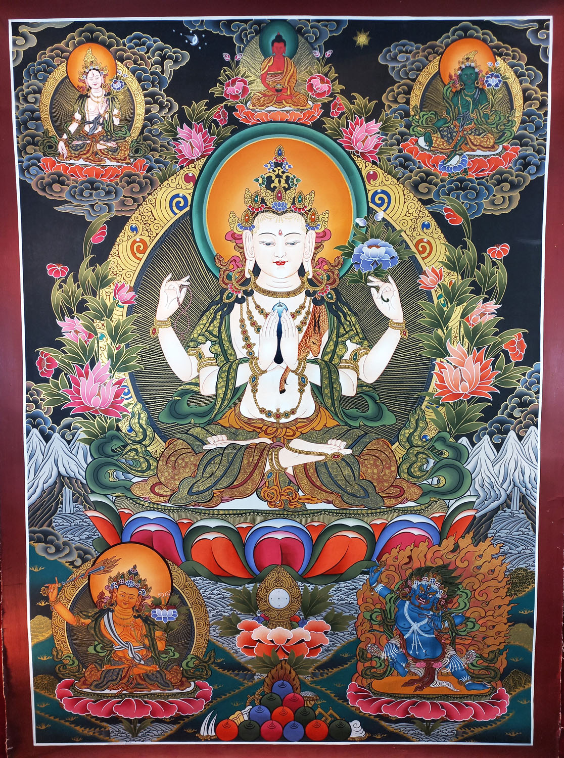 Chenrezig/ Compassion Buddha Masterpiece Tibetan Hand-Painted Thangka Painting