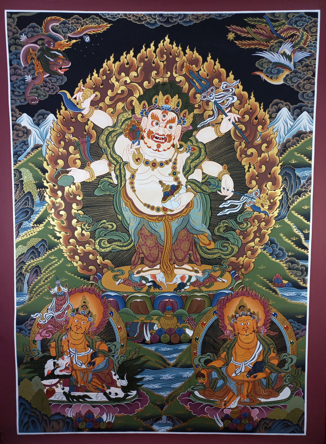 White Mahankala Masterpiece Tibetan Hand-Painted Thangka Painting From Nepal