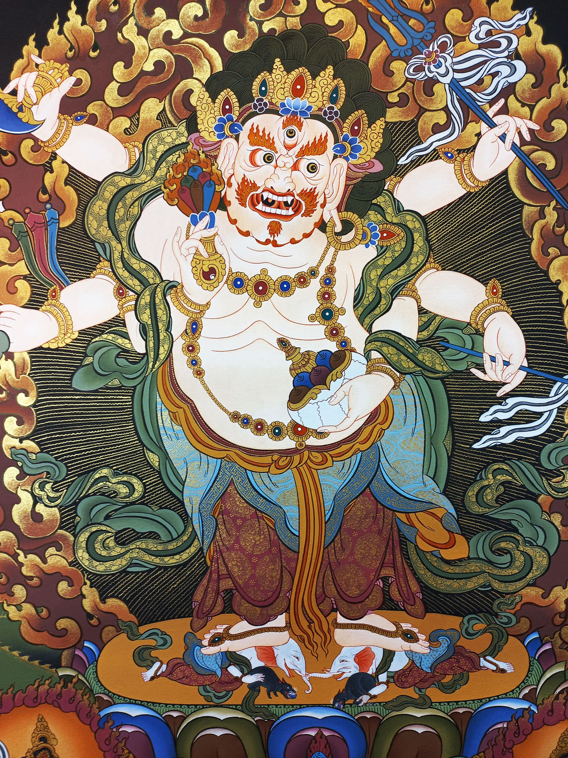 White Mahankala Masterpiece Tibetan Hand-Painted Thangka Painting From Nepal