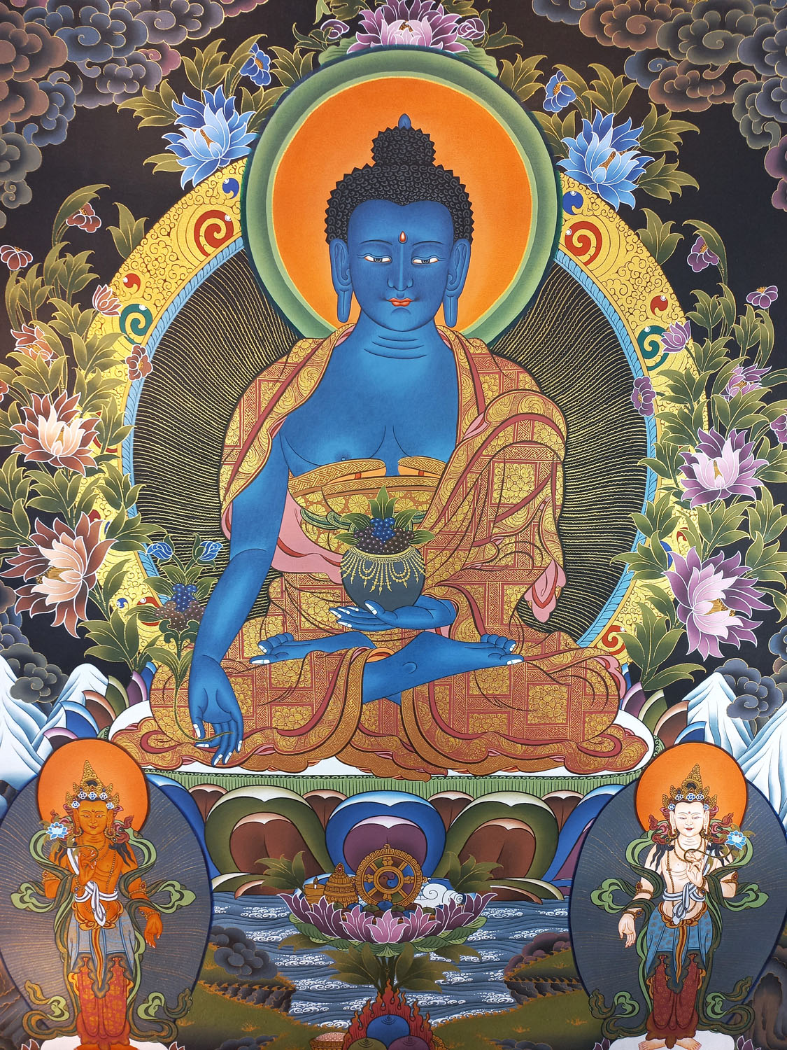 Medicine Buddha Masterpiece Tibetan Hand-Painted Thangka painting From Nepal