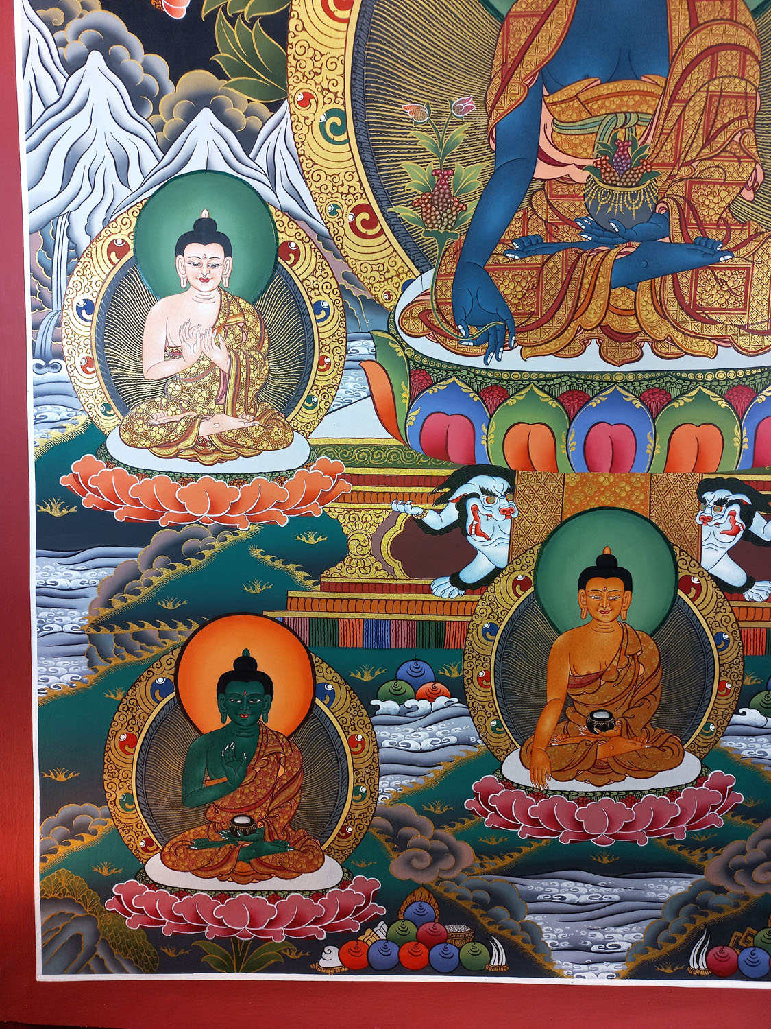 Original Hand Painted Eight Medicine Buddha / Bhaisajyaguru Masterpiece Tibetan Thangka Painting