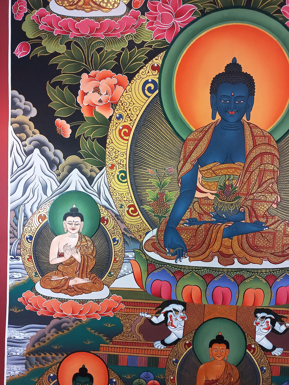 Original Hand Painted Eight Medicine Buddha / Bhaisajyaguru Masterpiece Tibetan Thangka Painting