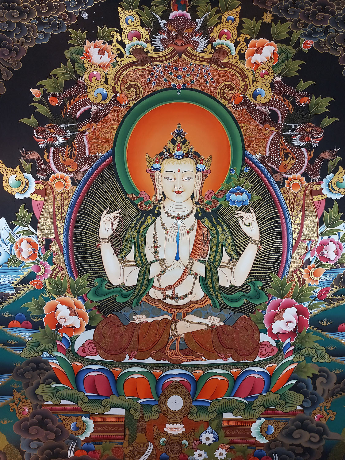 Chenrezig Compassion Buddha Original Hand- Painted Masterpiece Thangka Painting