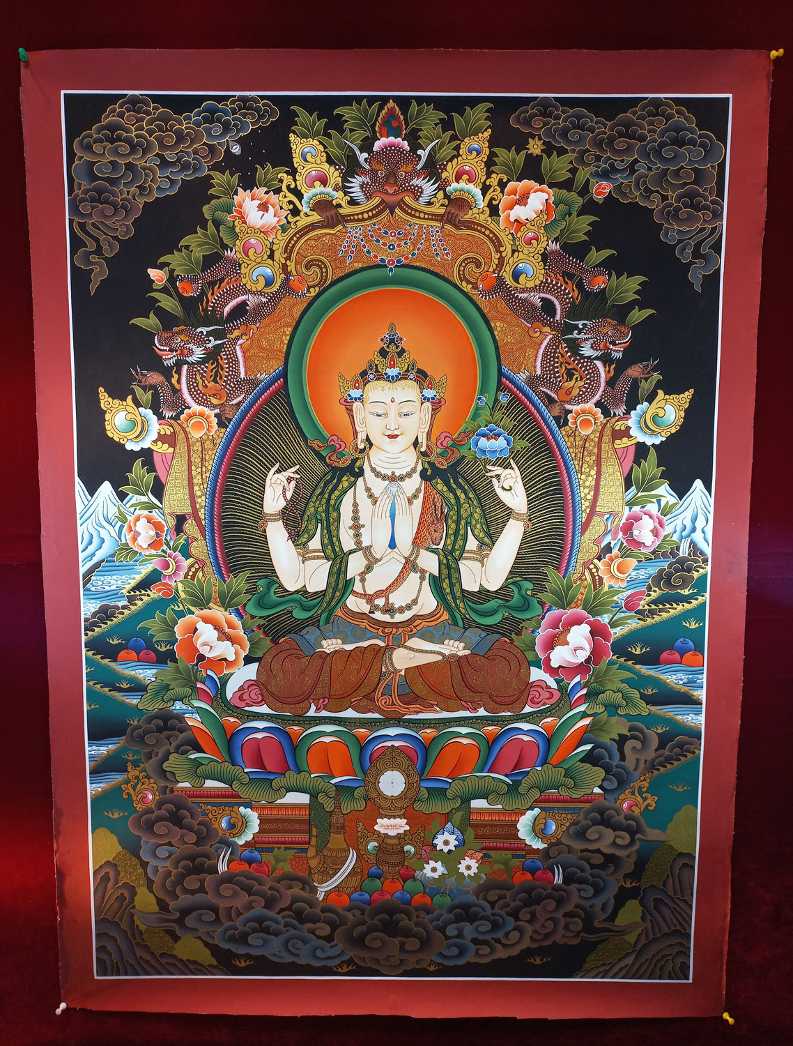 Chenrezig Compassion Buddha Original Hand- Painted Masterpiece Thangka Painting