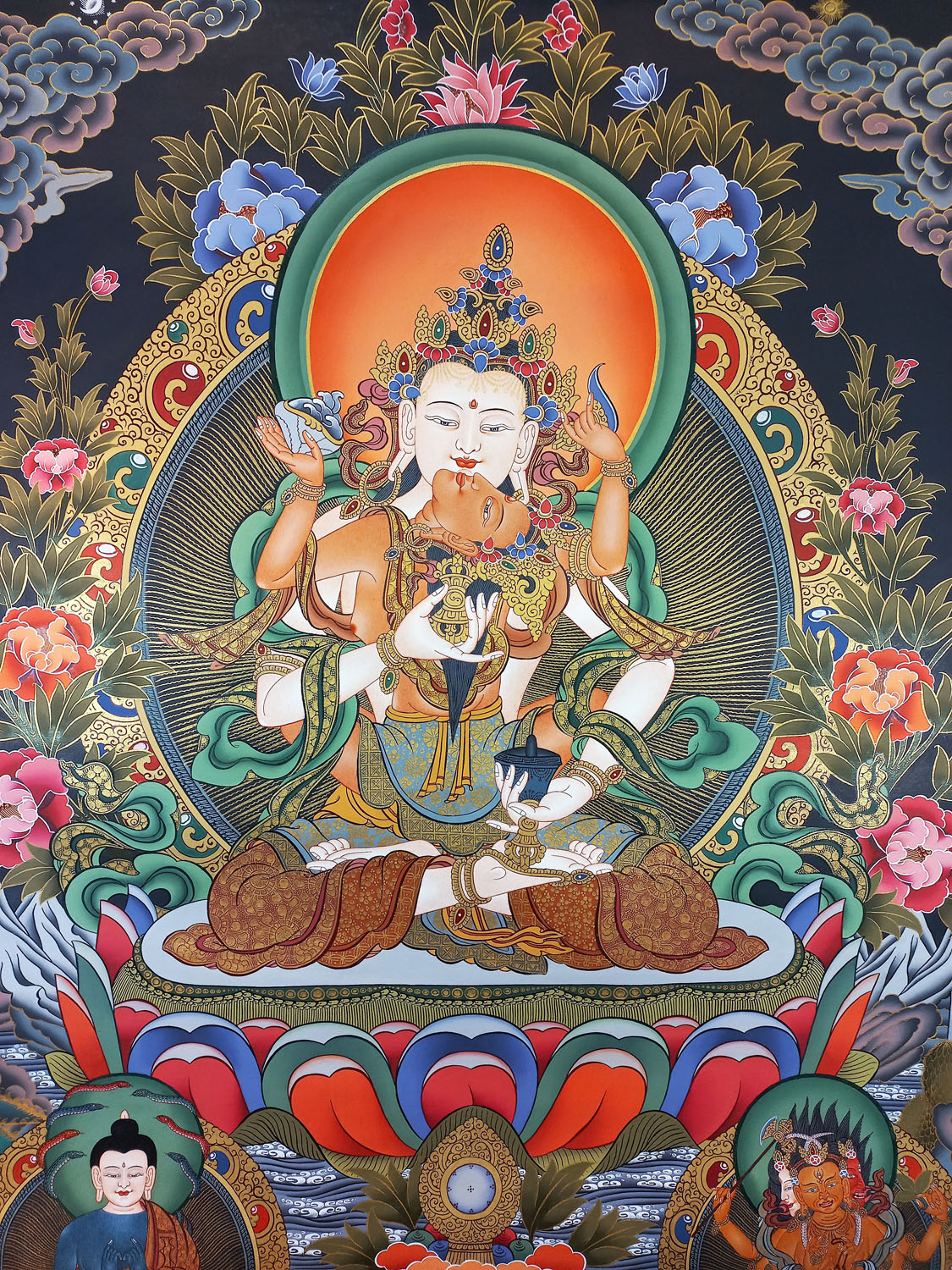 Vajrasattva Shakti Masterpiece Hand-Painted Tibetan Thangka Painting From Nepal