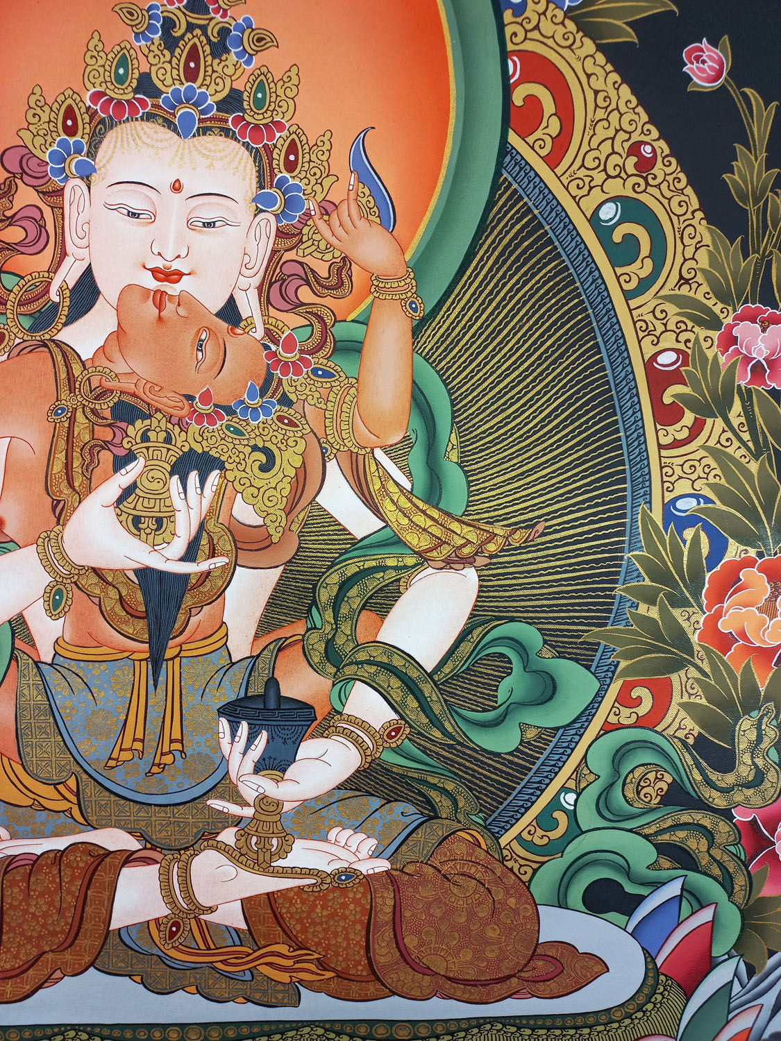 Vajrasattva Shakti Masterpiece Hand-Painted Tibetan Thangka Painting From Nepal