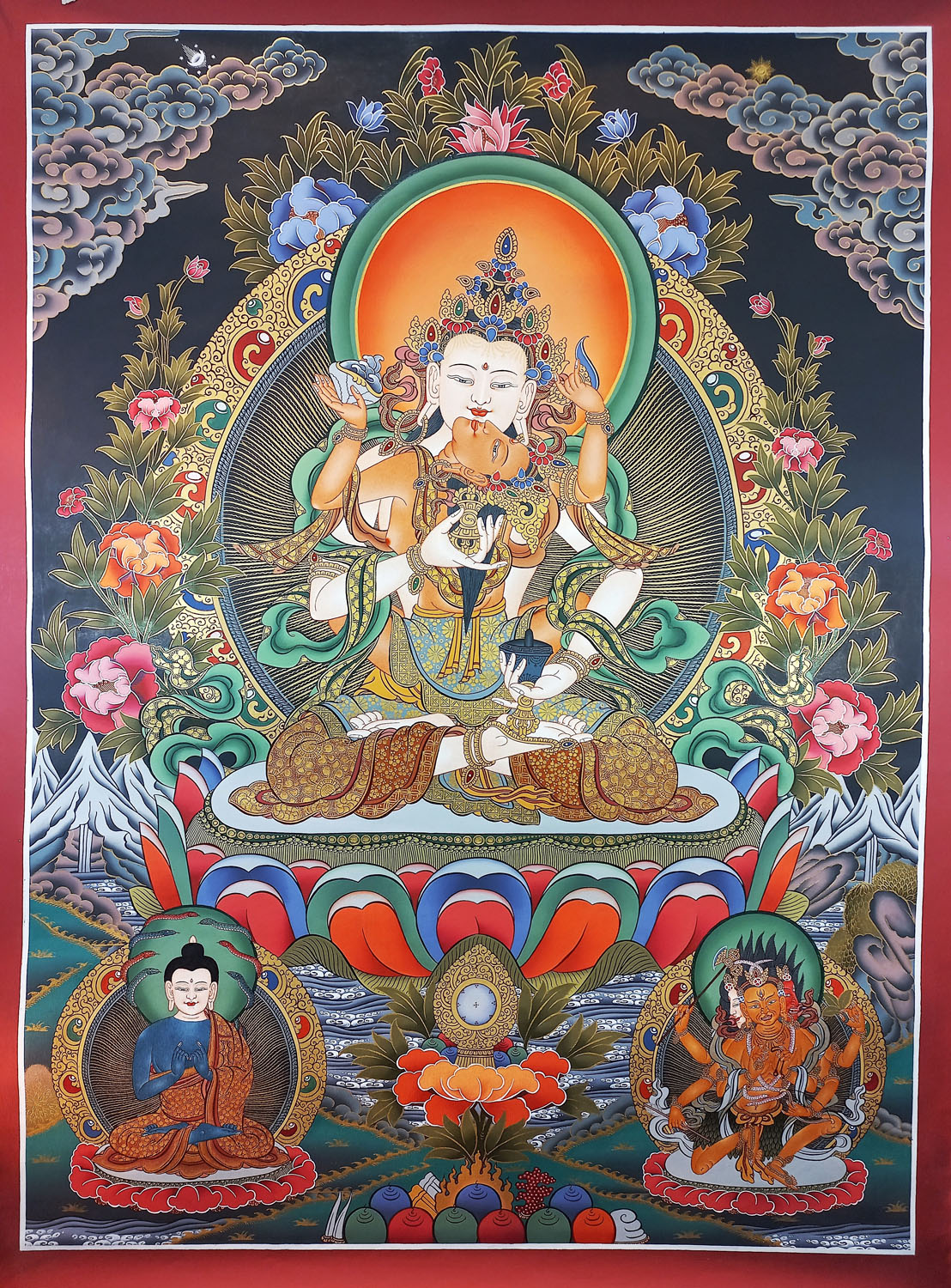 Vajrasattva Shakti Masterpiece Hand-Painted Tibetan Thangka Painting From Nepal