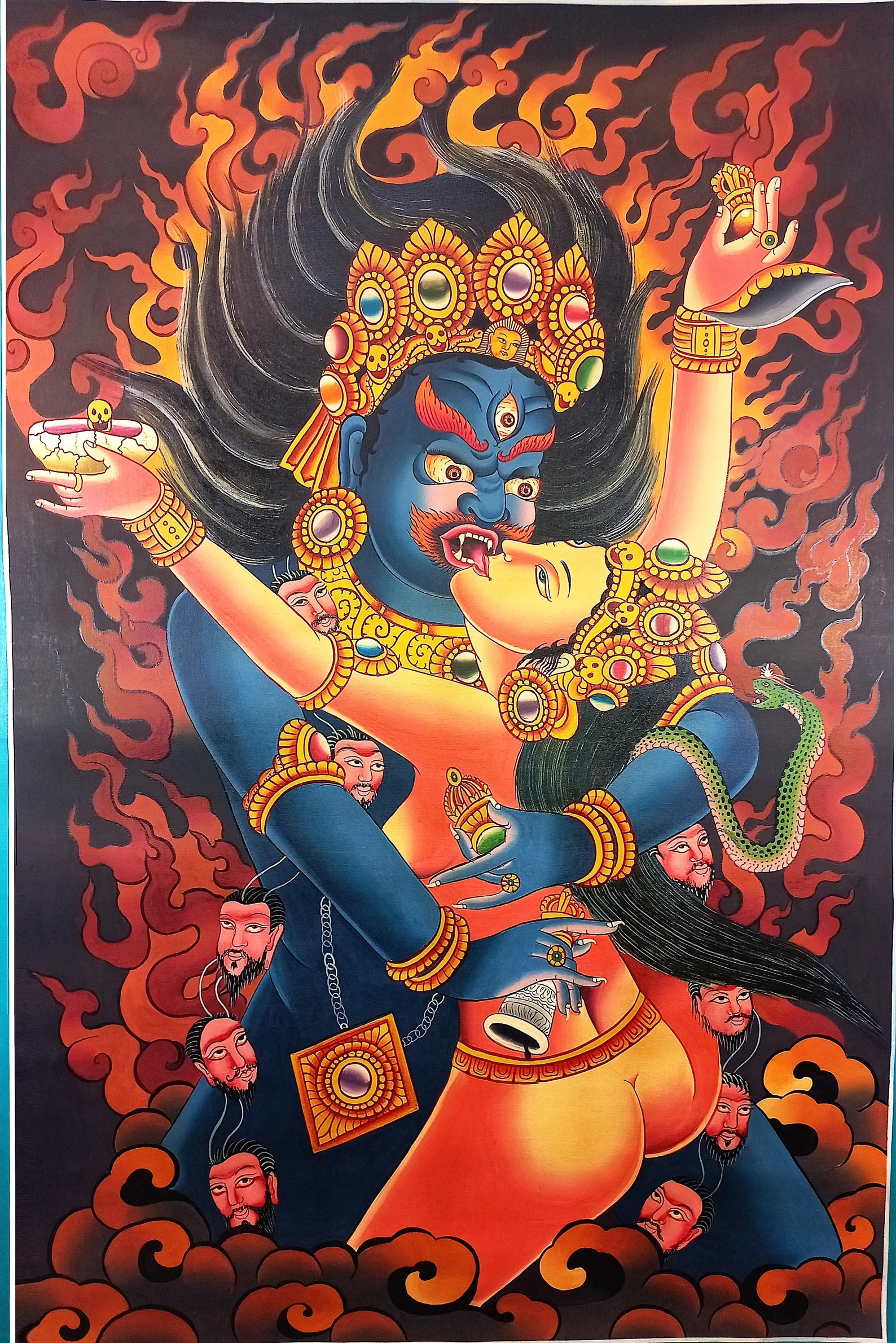 Chakrasamvara Thangka Painting Hand Painted Newari Style Canvas Cotton Thangka Painting From Nepal