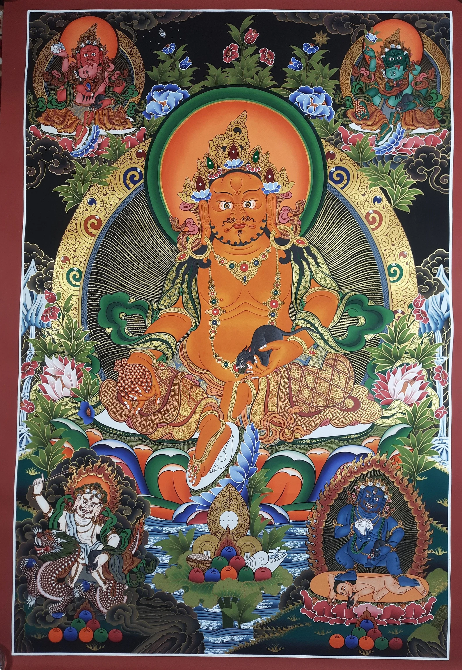 Five Jambhala Masterpiece Hand Painted Tibetan Thangka Painting