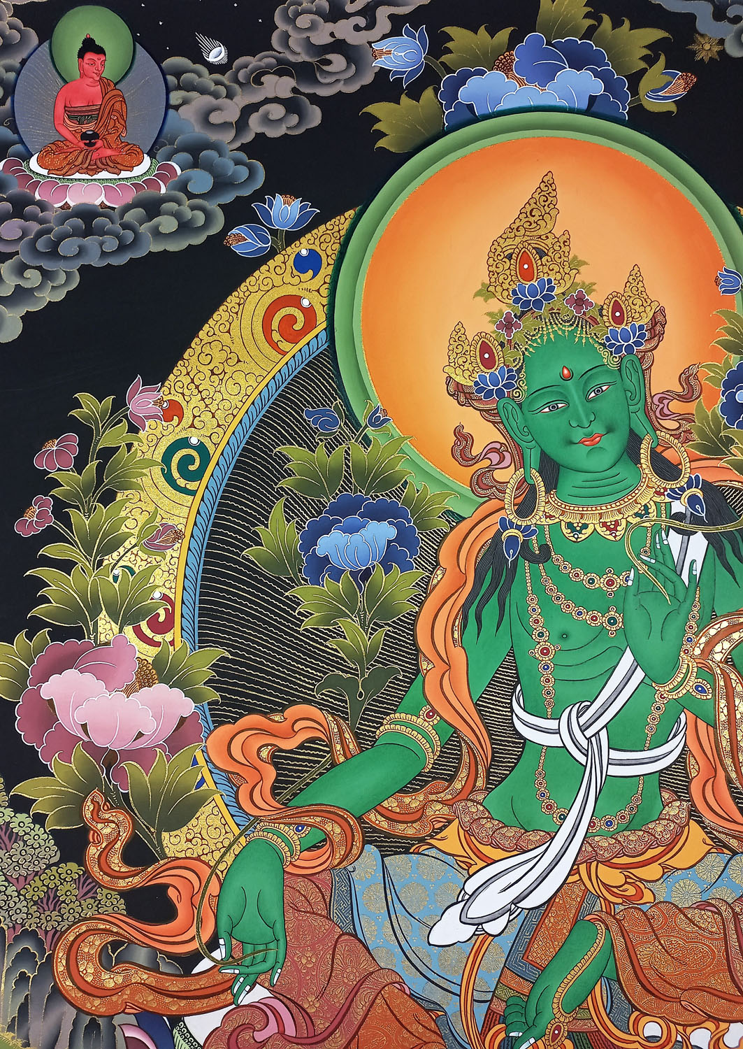 Green Tara original Masterpiece Hand-Painted Tibetan Thangka Painting