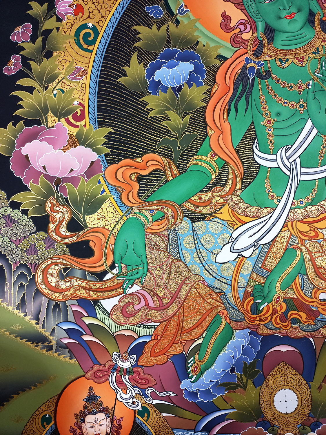 Green Tara original Masterpiece Hand-Painted Tibetan Thangka Painting