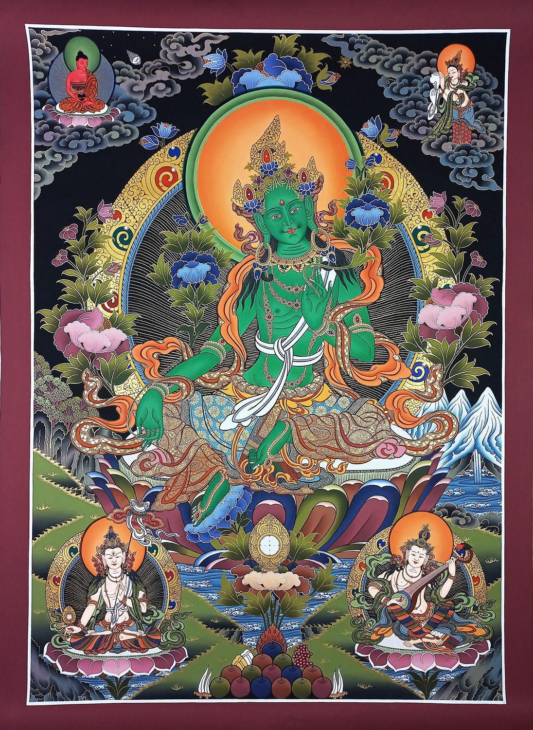 Green Tara original Masterpiece Hand-Painted Tibetan Thangka Painting