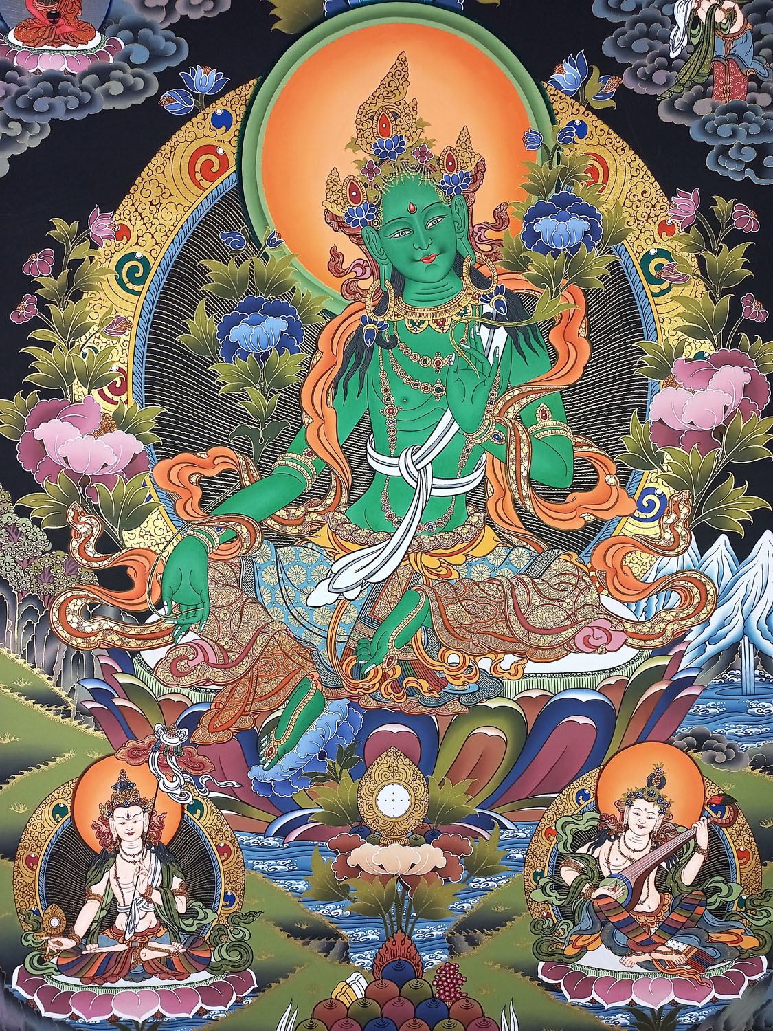 Green Tara original Masterpiece Hand-Painted Tibetan Thangka Painting