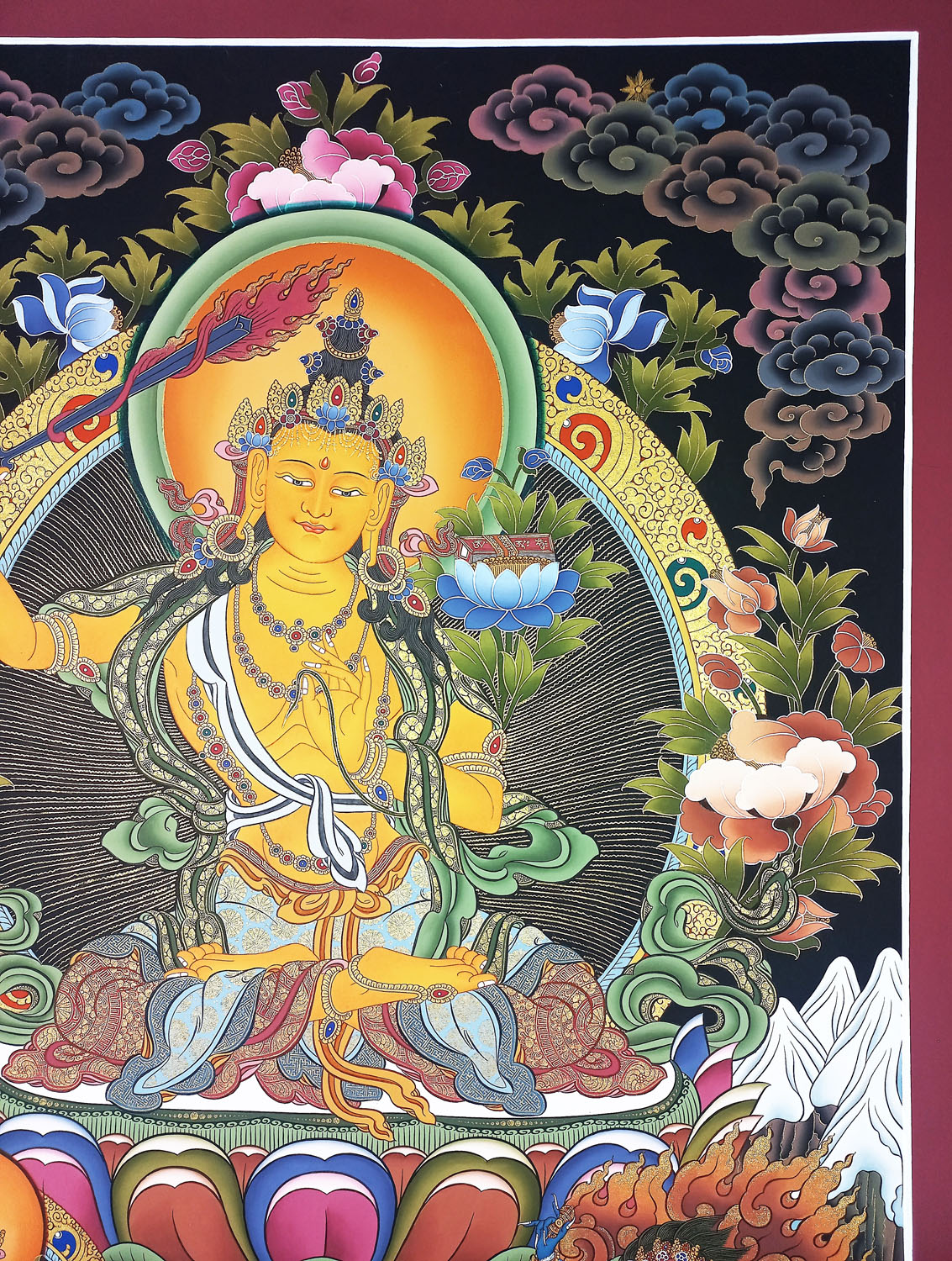 Original Masterpiece Manjushri Hand-Painted Tibetan Thangka Painting