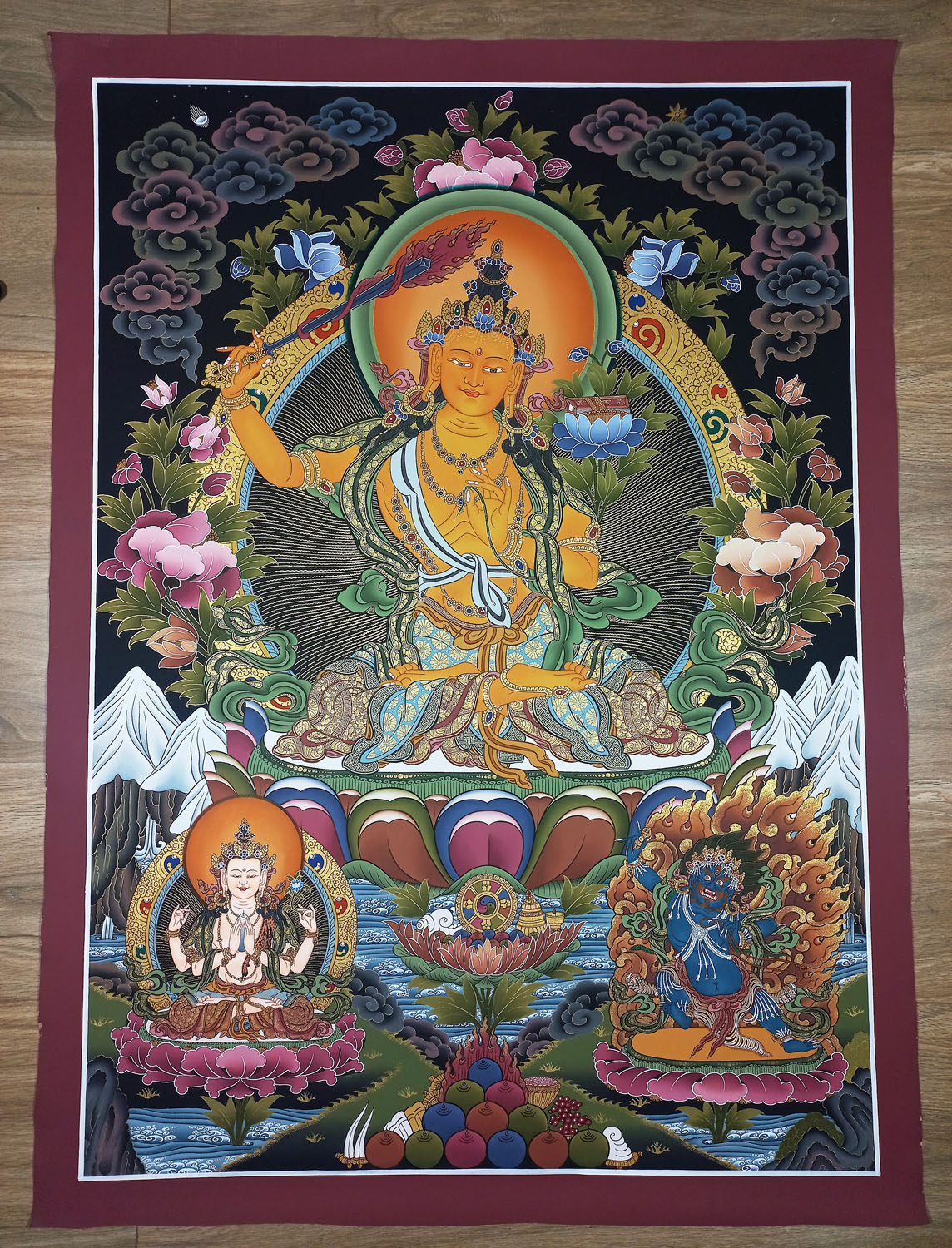 Original Masterpiece Manjushri Hand-Painted Tibetan Thangka Painting