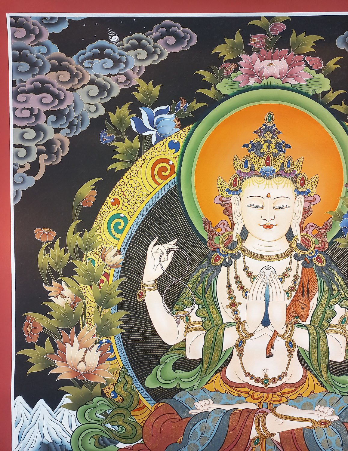 Original Masterpiece Hand-Painted Chenrezig Tibetan Thangka Painting