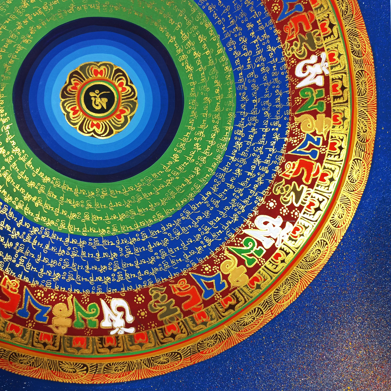 Om Mantra Mandala Hand-Painted Tibetan Thangka Painting From Nepal