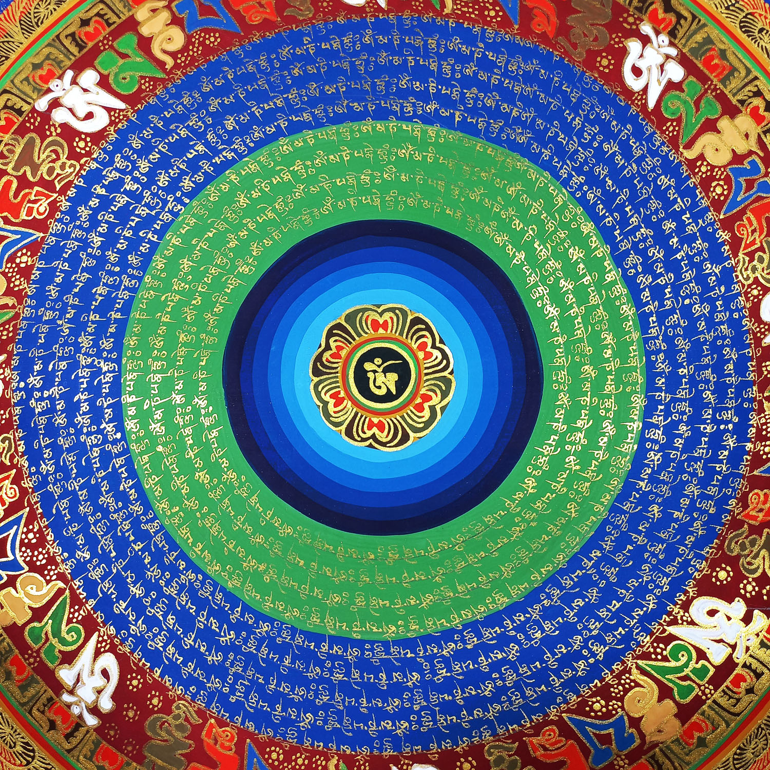 Om Mantra Mandala Hand-Painted Tibetan Thangka Painting From Nepal