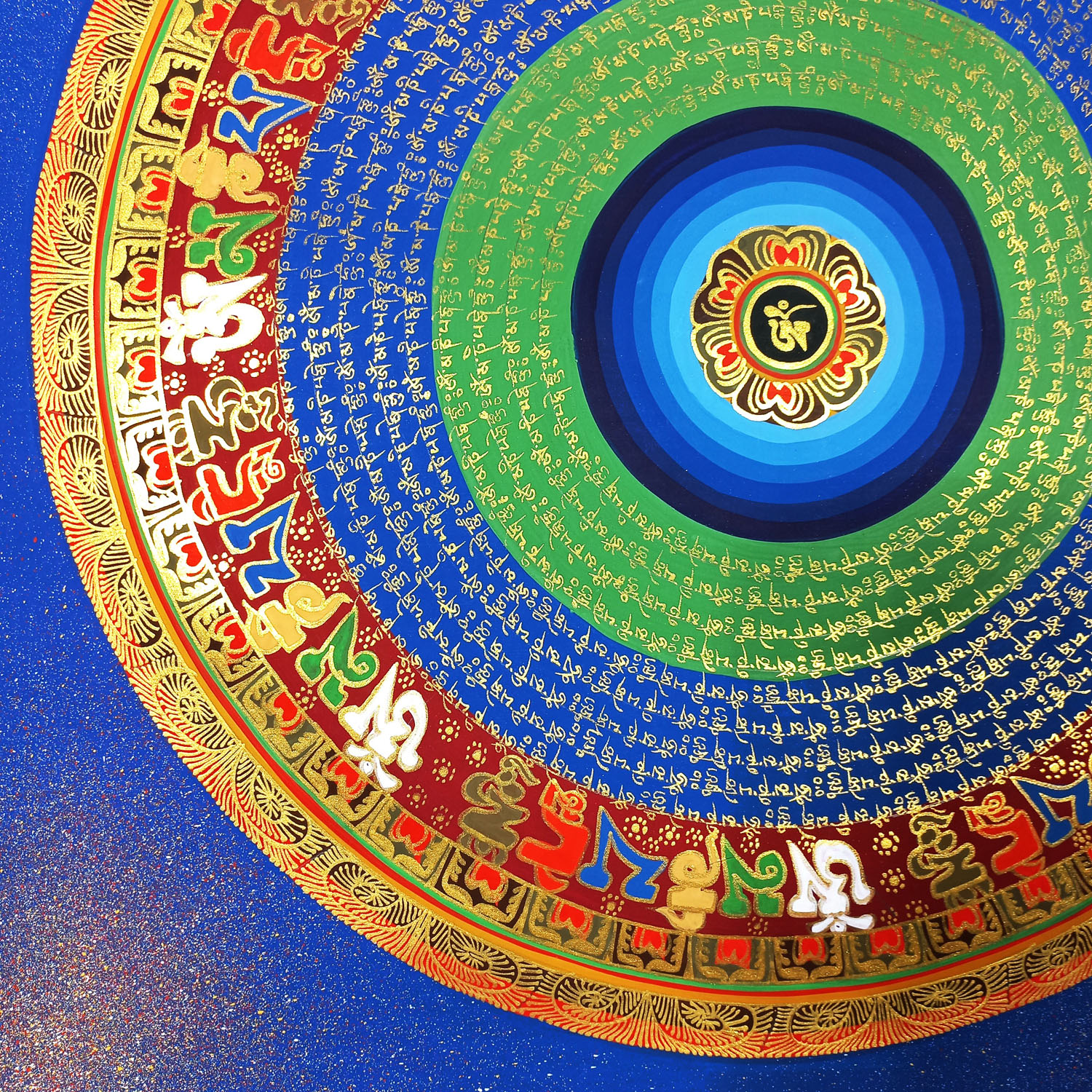 Om Mantra Mandala Hand-Painted Tibetan Thangka Painting From Nepal