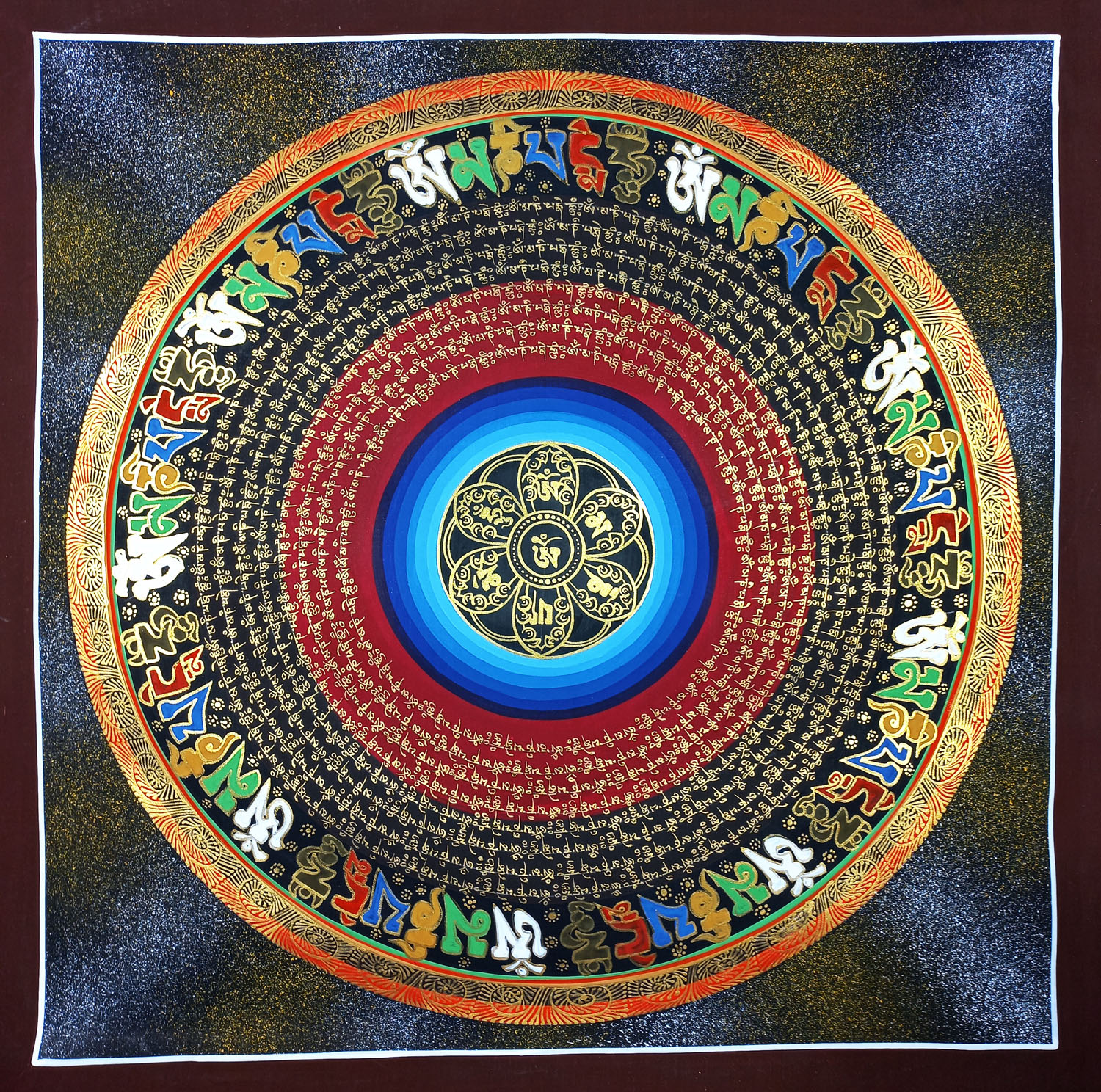 Om Mantra Mandala Hand Painted Tibetan Thangka