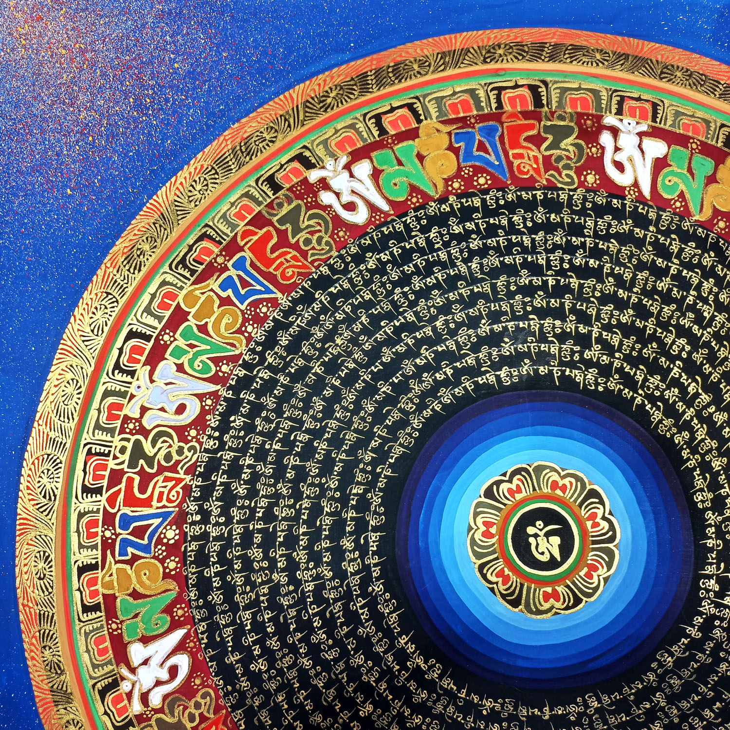 Om Mandala Hand-Painted Tibetan Mantra Thangka Painting