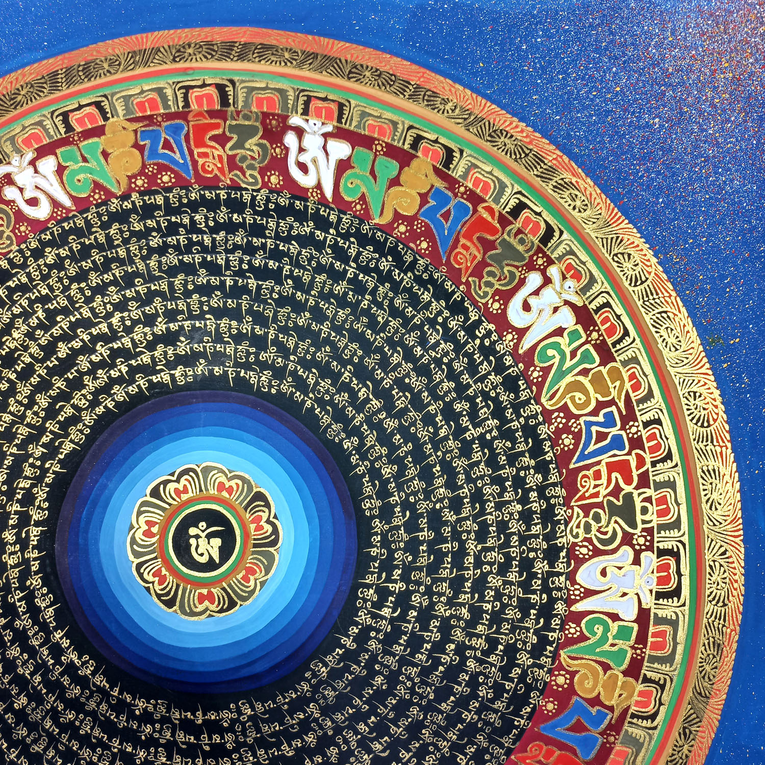 Om Mandala Hand-Painted Tibetan Mantra Thangka Painting