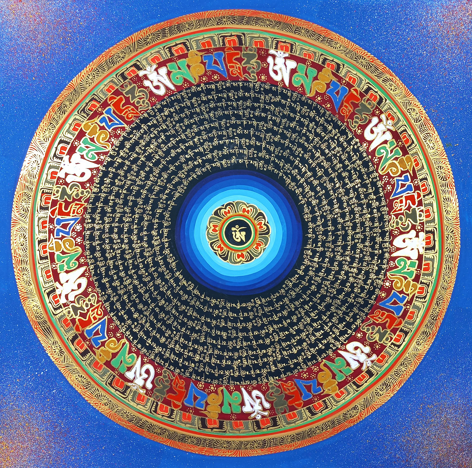 Om Mandala Hand-Painted Tibetan Mantra Thangka Painting