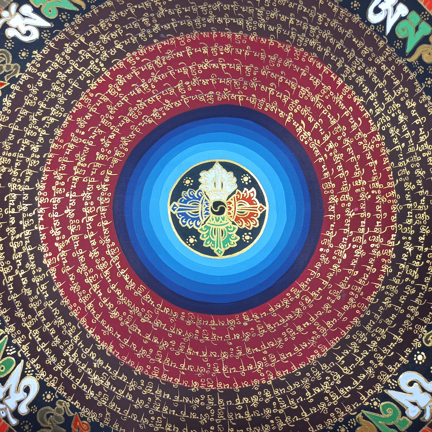 Om Double Vajra Mantra Mandala Tibetan Hand-Painted Thangka Painting