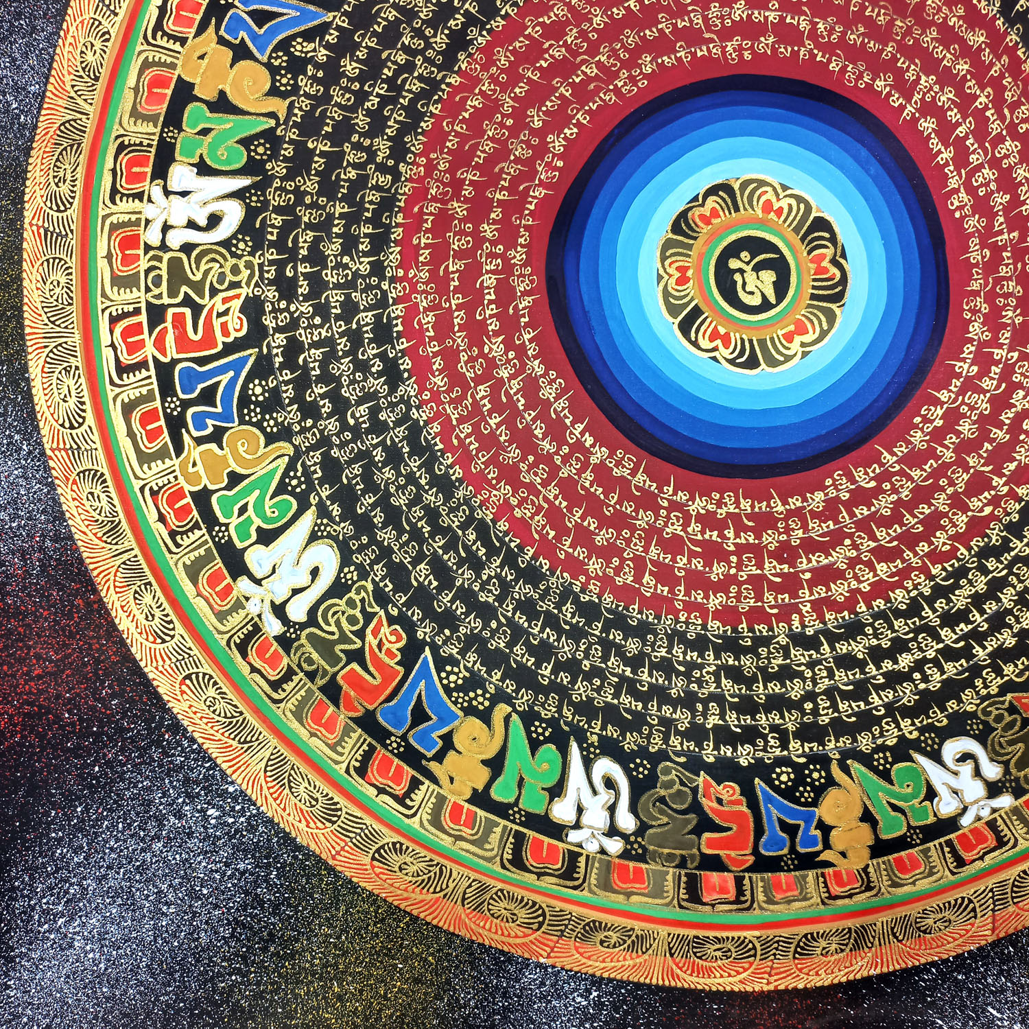 Om Hand Hand-Painted Tibetan Mantra Mandala Thangka Painting