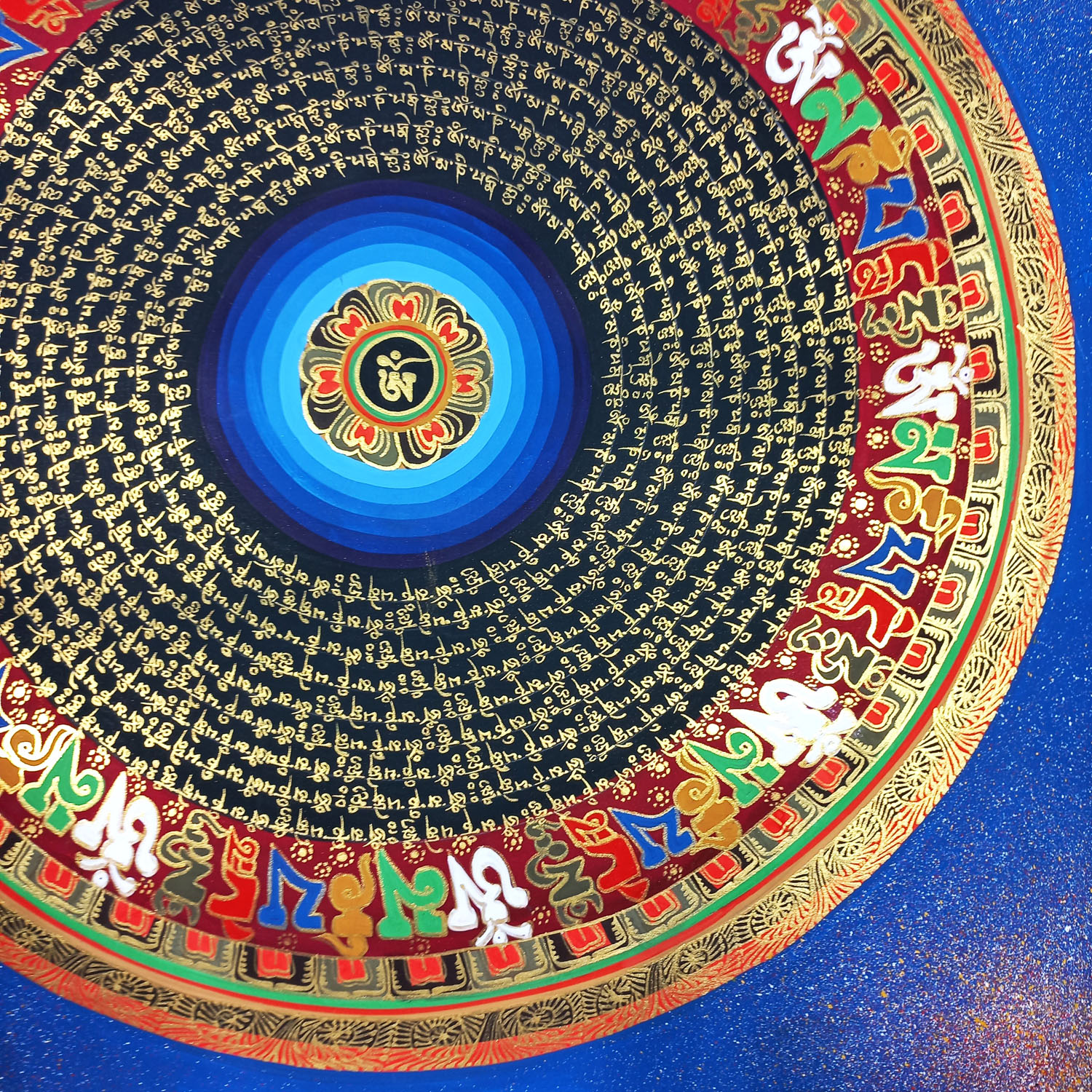 Om Hand-Painted Mantras Mandala Tibetan Thangka Painting From Nepal