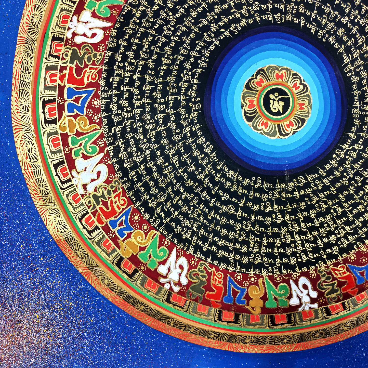 Om Hand-Painted Mantras Mandala Tibetan Thangka Painting From Nepal