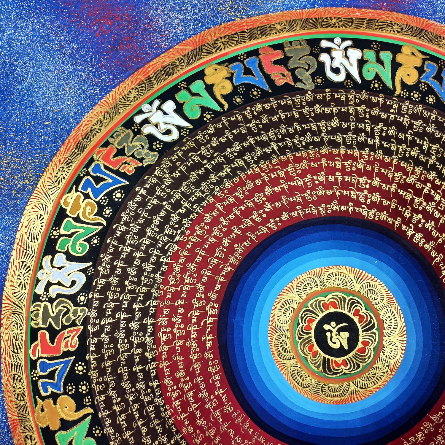 Om Hand Painted Thangka Tibetan Mantra Mandala From Nepal