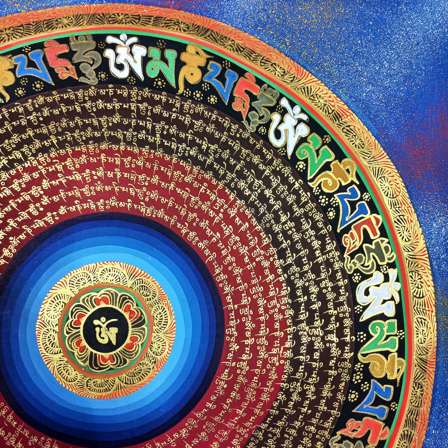 Om Hand Painted Thangka Tibetan Mantra Mandala From Nepal