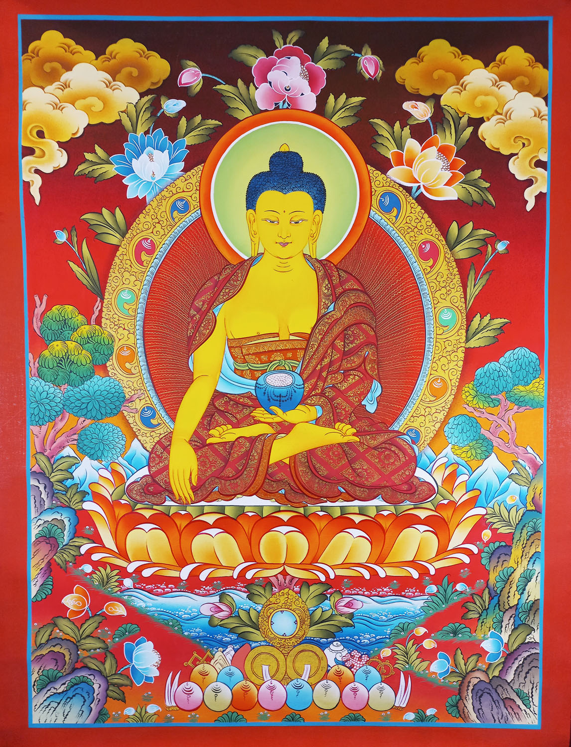 Original Masterpiece Shakyamuni Buddha Hand-Painted Masterpiece Thangka Painting