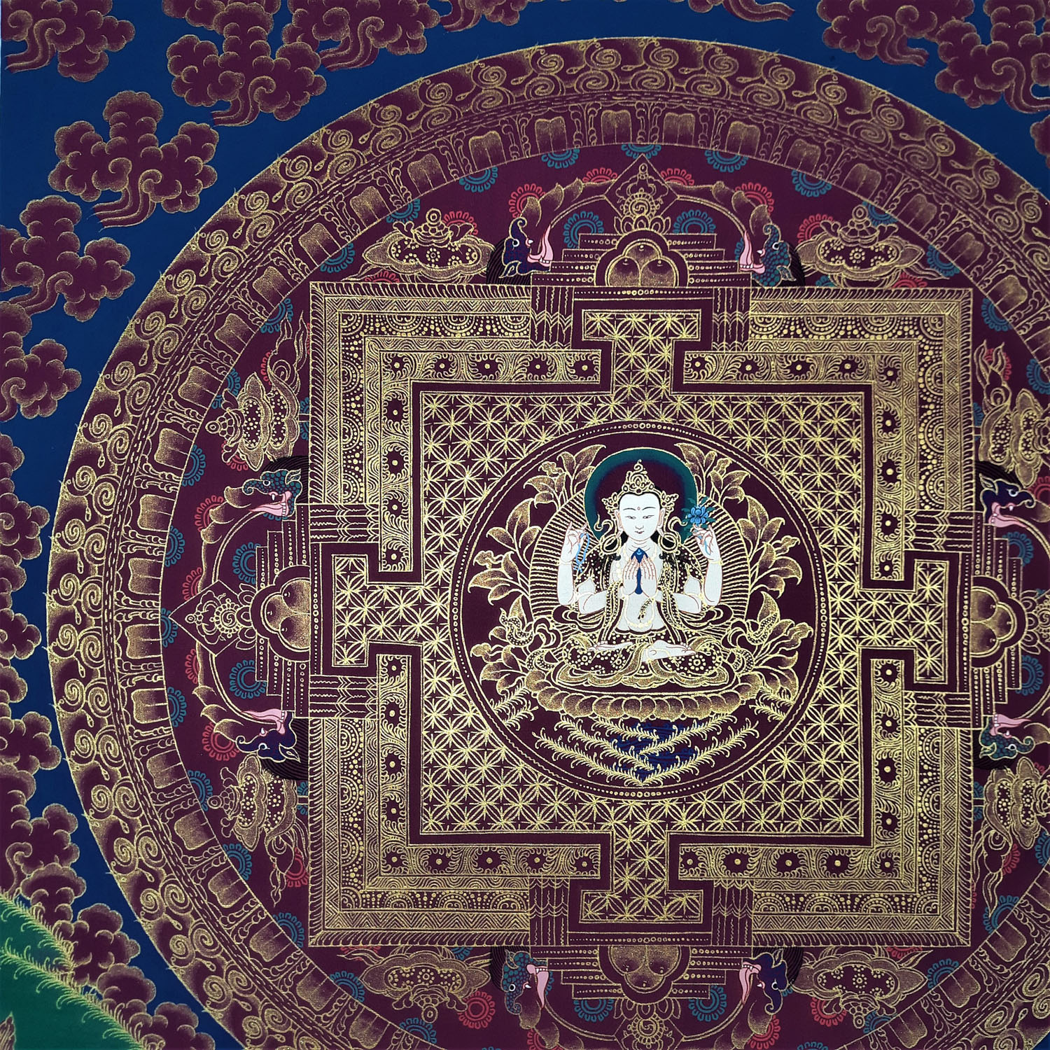 Chenrezig ,Masterpiece Mandala Hand- Painted Tibetan Thangka Painting