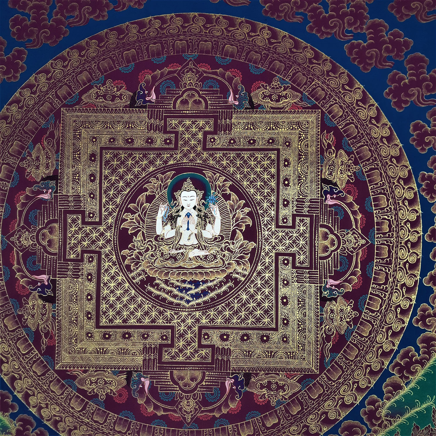 Chenrezig ,Masterpiece Mandala Hand- Painted Tibetan Thangka Painting