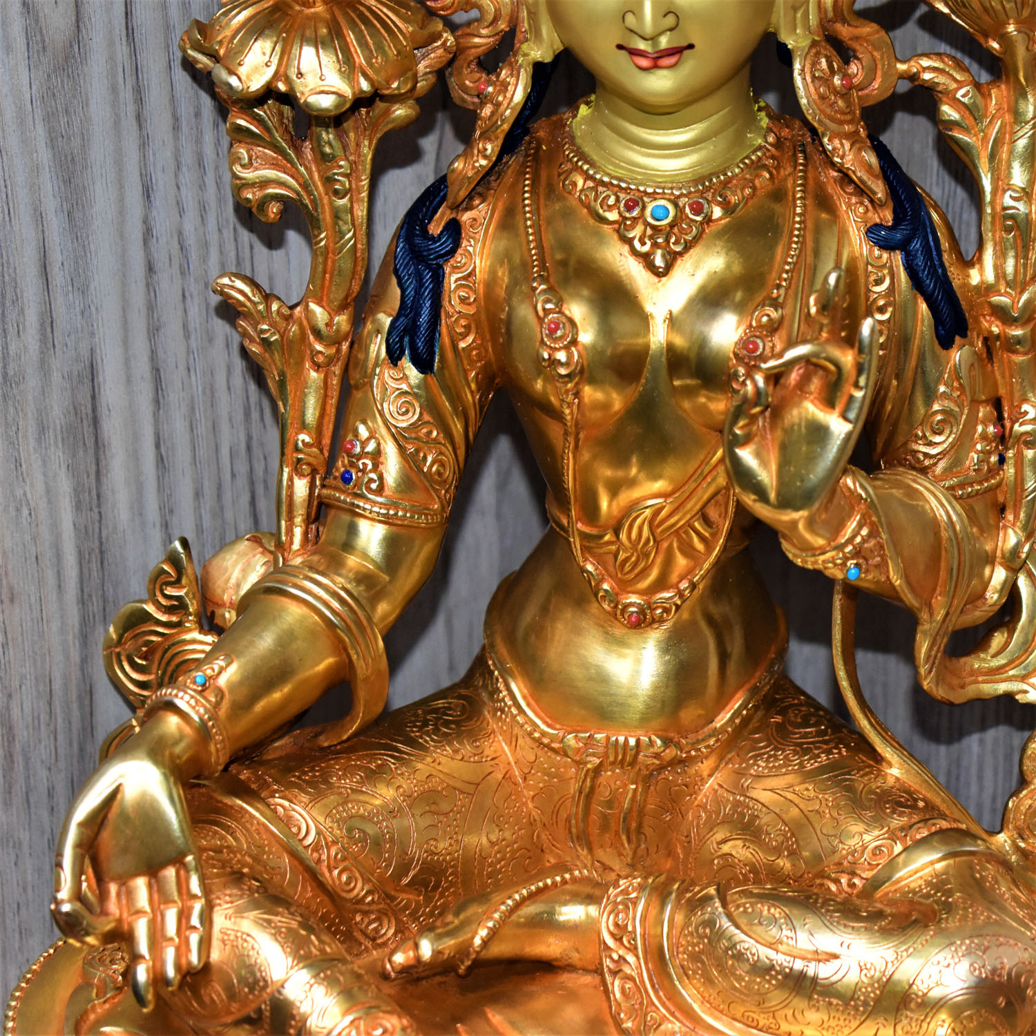 Green Tara Gold Plated Masterpiece Statue From Nepal