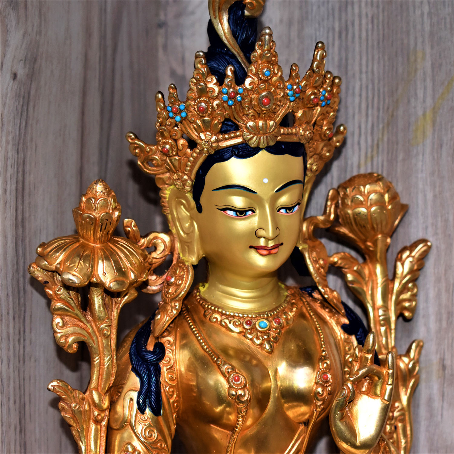 Green Tara Gold Plated Masterpiece Statue From Nepal