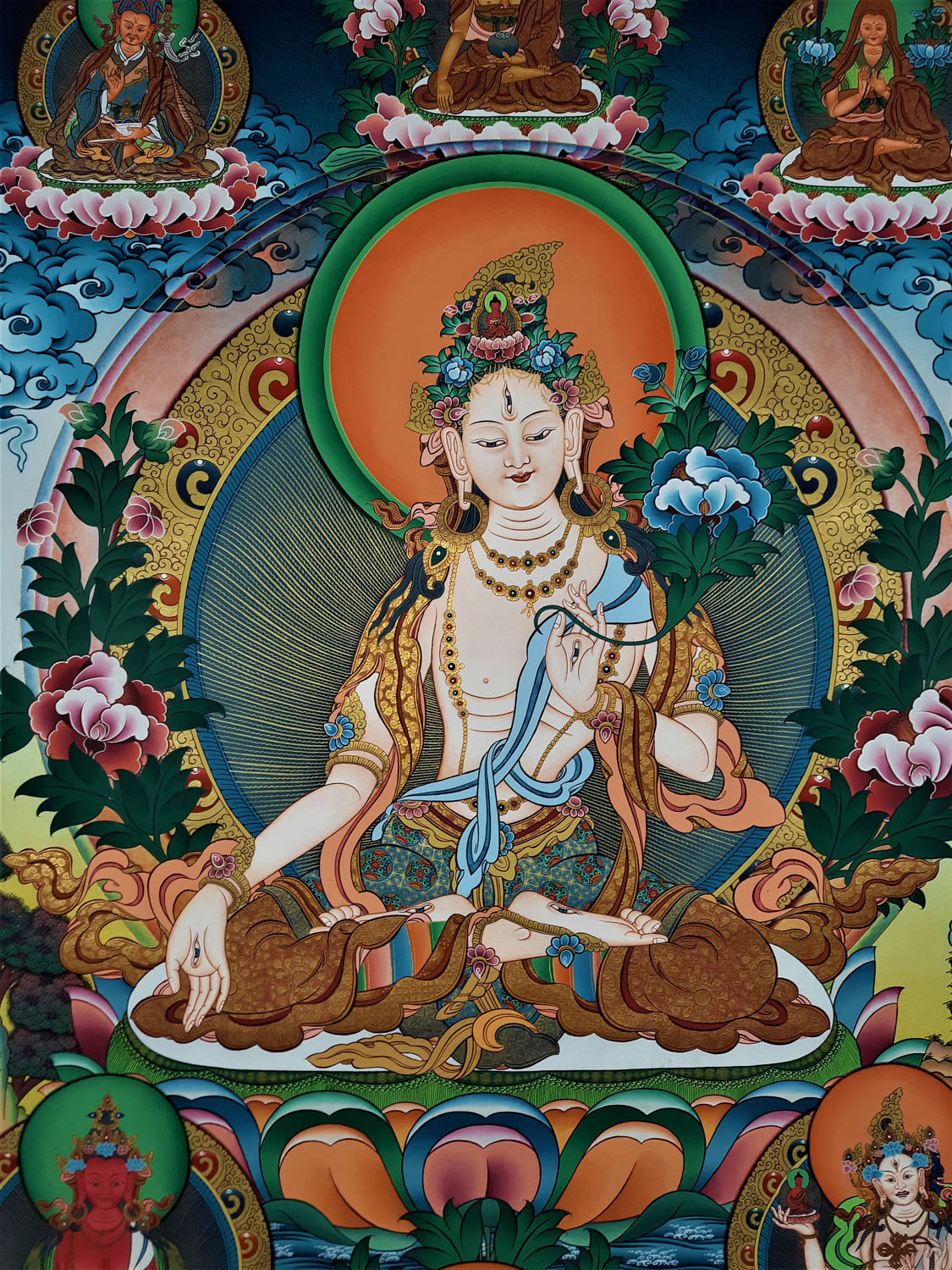 White Tara Masterpiece 24k Gold Thangka Painting