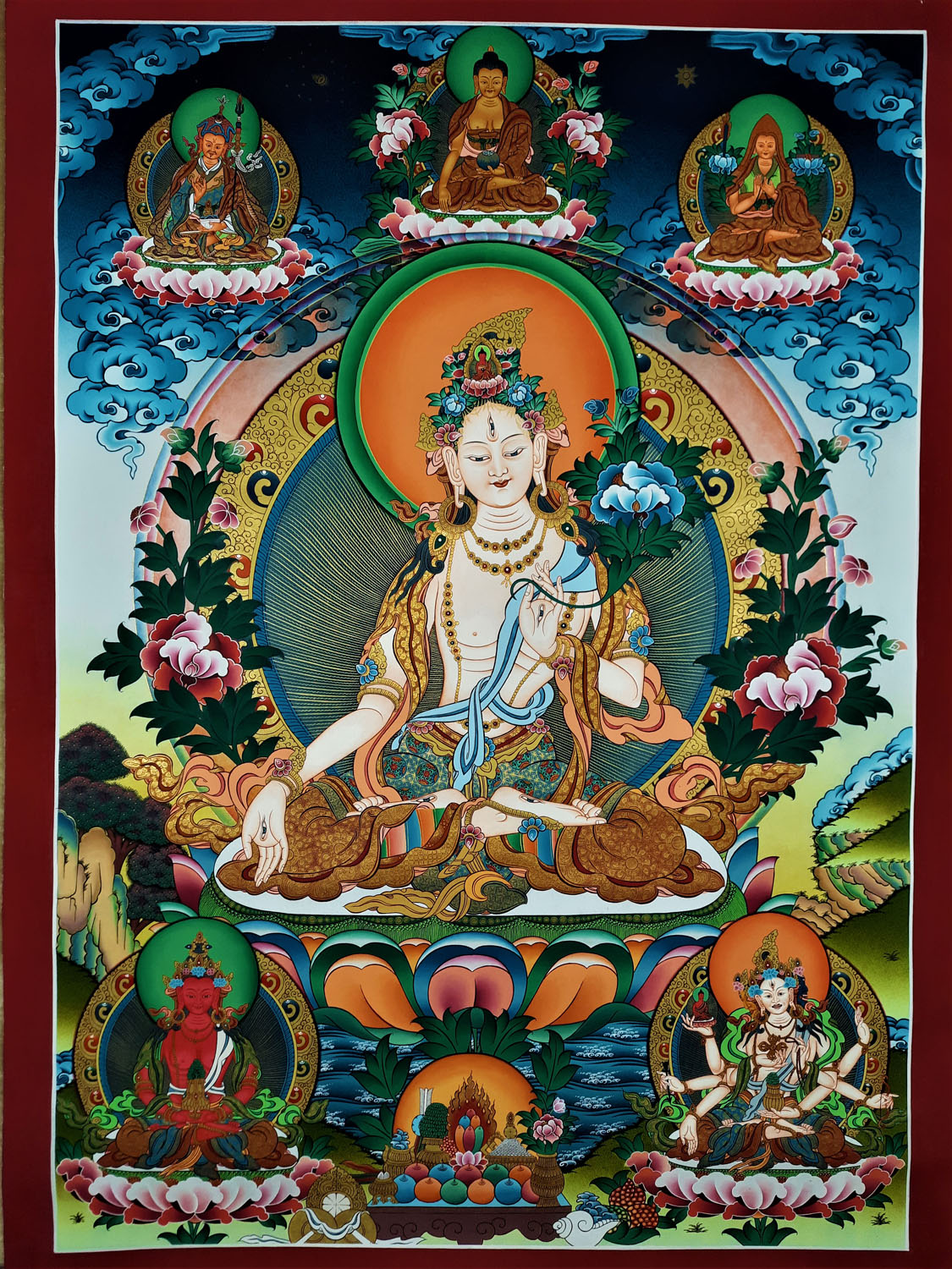 White Tara Masterpiece 24k Gold Thangka Painting