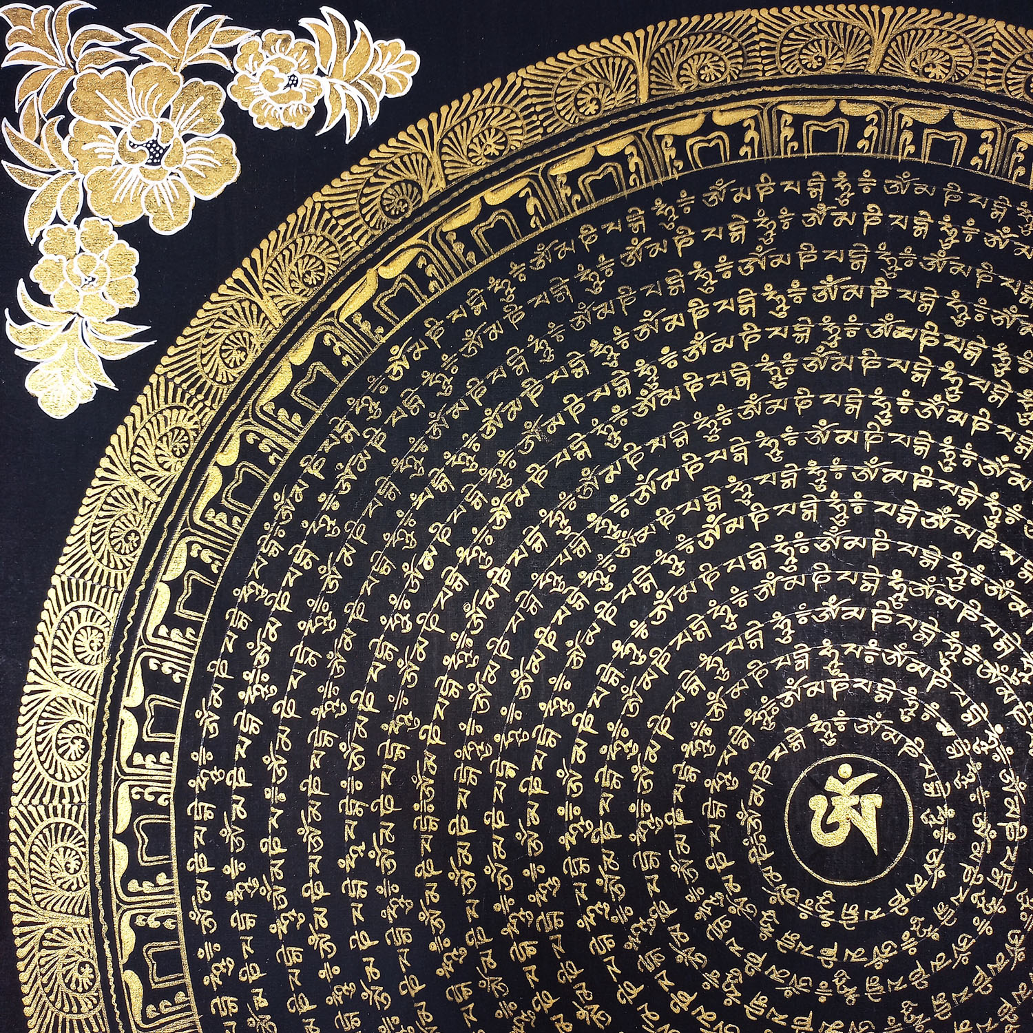 Flower Om Mantra Mandala Tibetan Thangka Painting